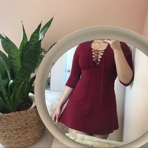 Burgundy Red Lace Up Dress